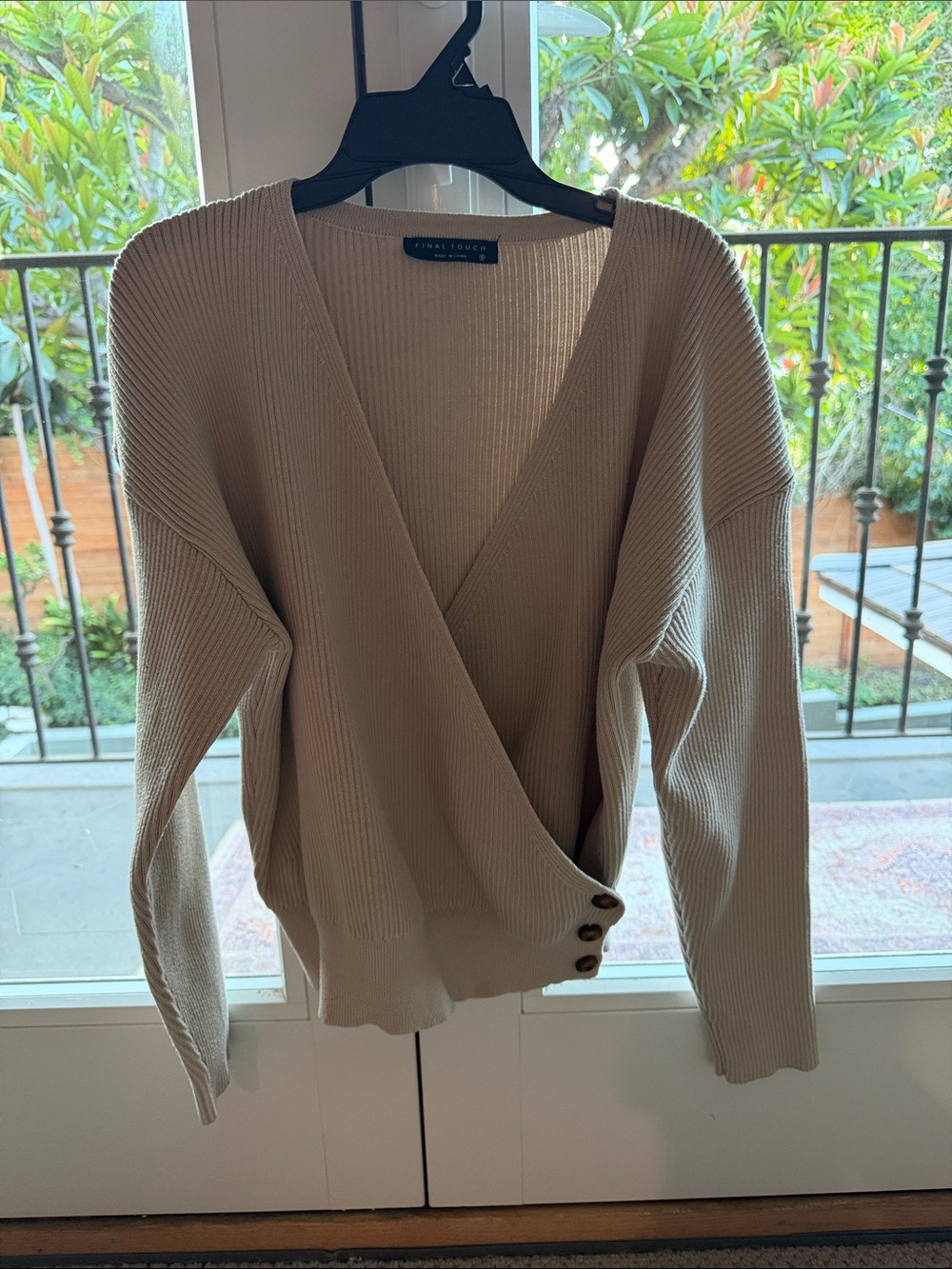 Final Touch Ribbed V-Neck Wrap Sweater in Cream